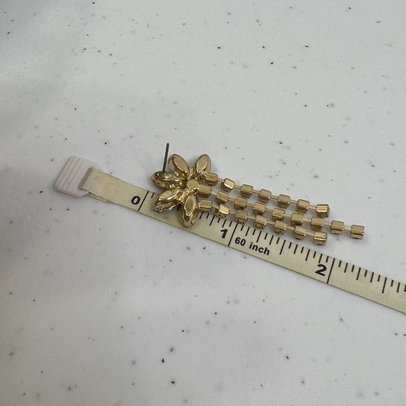 Rhinestone Drop Earrings Pink Blue Gold Tone Floral Chandelier Teardrop Used, s - Picture 6 of 6